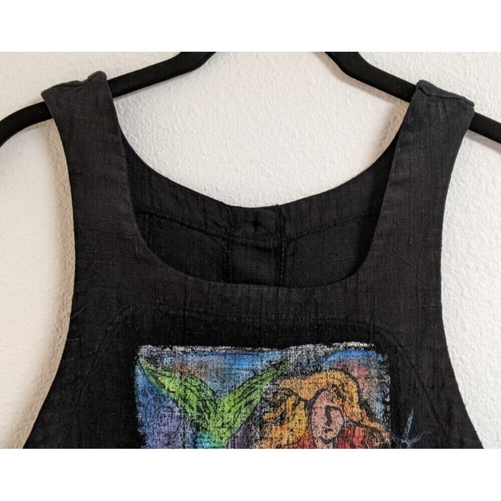 Women's Black Linen Sleeveless Mermaid Ocean Theme Casual Dress S/M - Picture 2 of 9